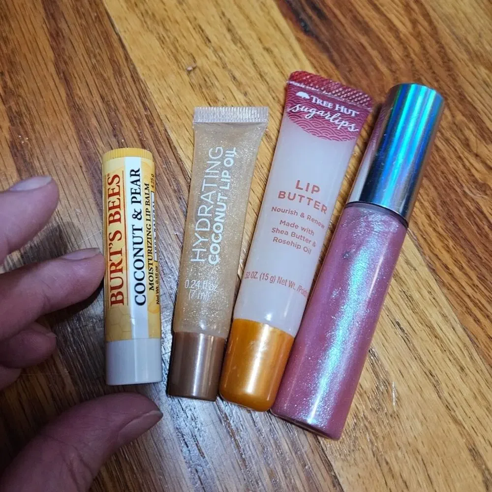 LOT Burt's Bees Coconut Pear Lip Balm, Coconut Lip Oil, Tree Hut Lip Butter +1